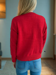 Button Up Round Neck Long Sleeve Cardigan - Trendsi