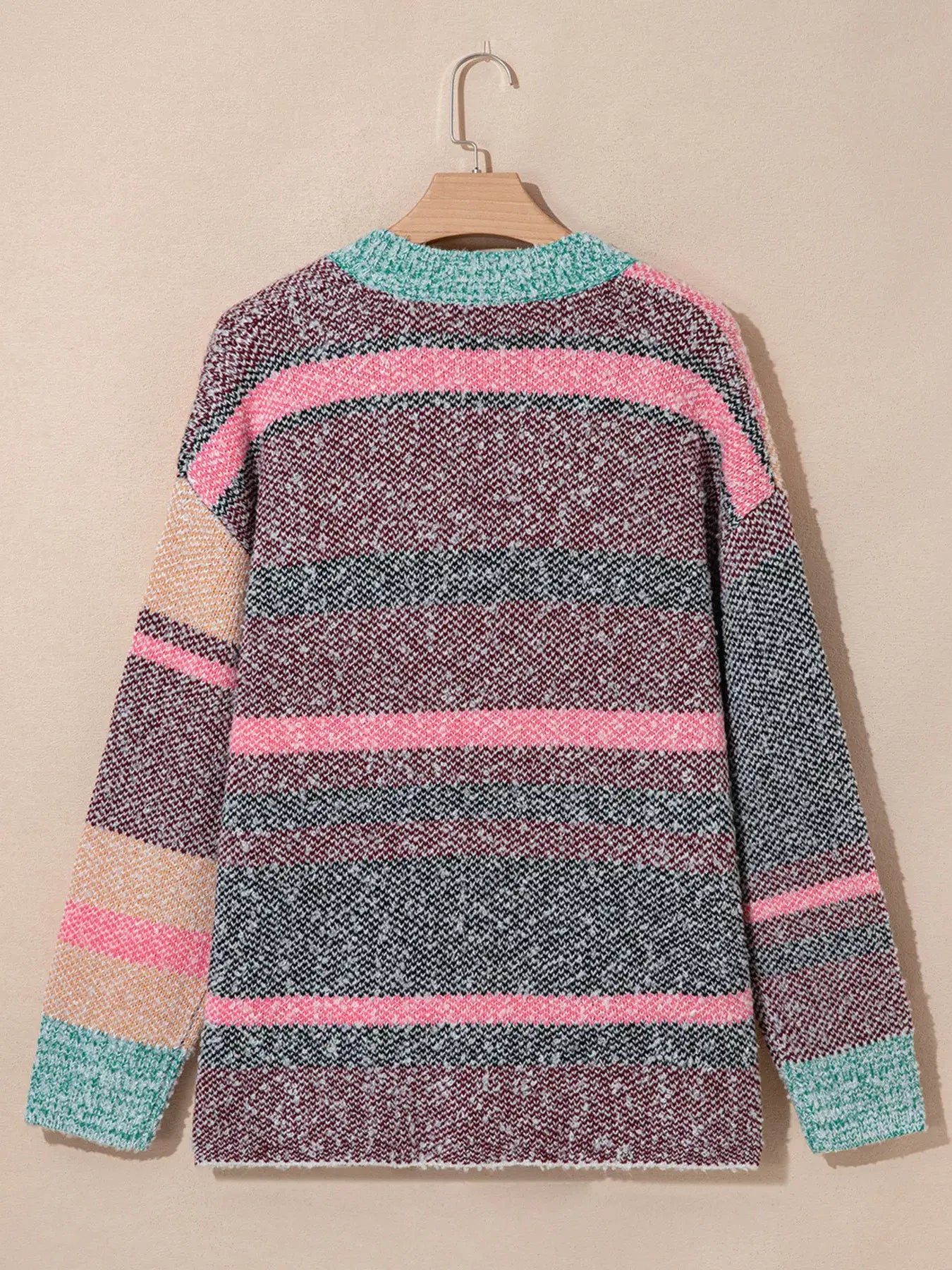 Color Block Striped Side Slit Open Front Cardigan - Trendsi - Flyclothing LLC