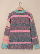 Color Block Striped Side Slit Open Front Cardigan - Trendsi - Flyclothing LLC