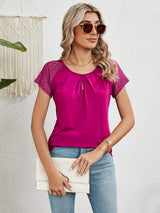 Lace Detail Round Neck Short Sleeve T-Shirt - Trendsi - Flyclothing LLC