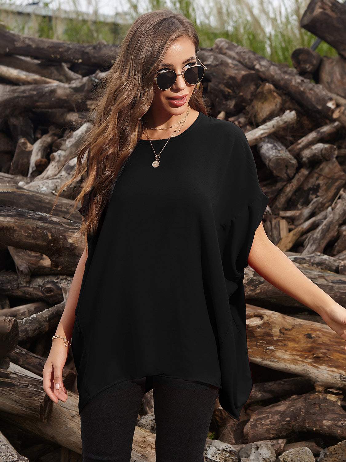 Perfee Round Neck Short Sleeve T-Shirt - Trendsi - Flyclothing LLC