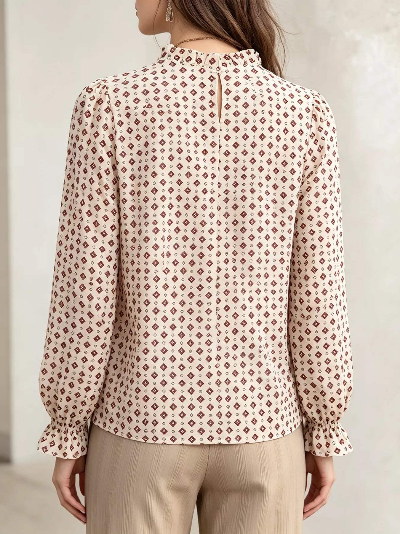 Printed Flounce Sleeve Blouse - Trendsi - Flyclothing LLC