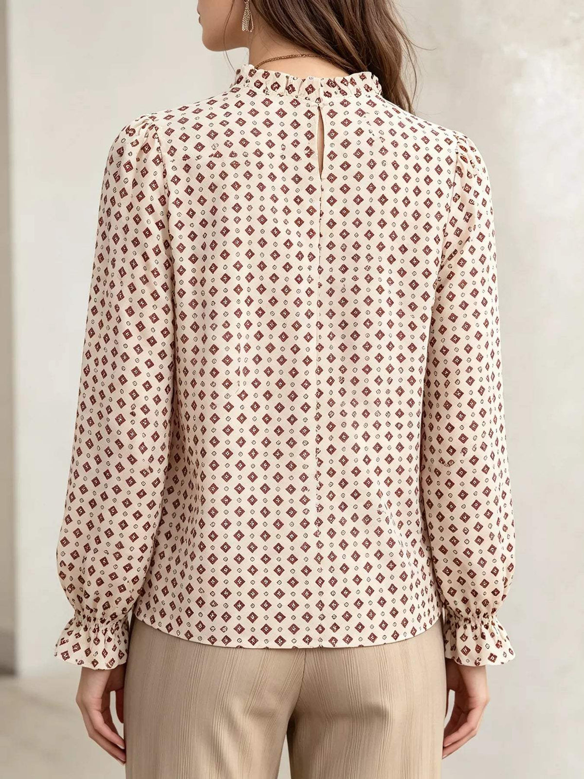 Printed Flounce Sleeve Blouse - Trendsi - Flyclothing LLC