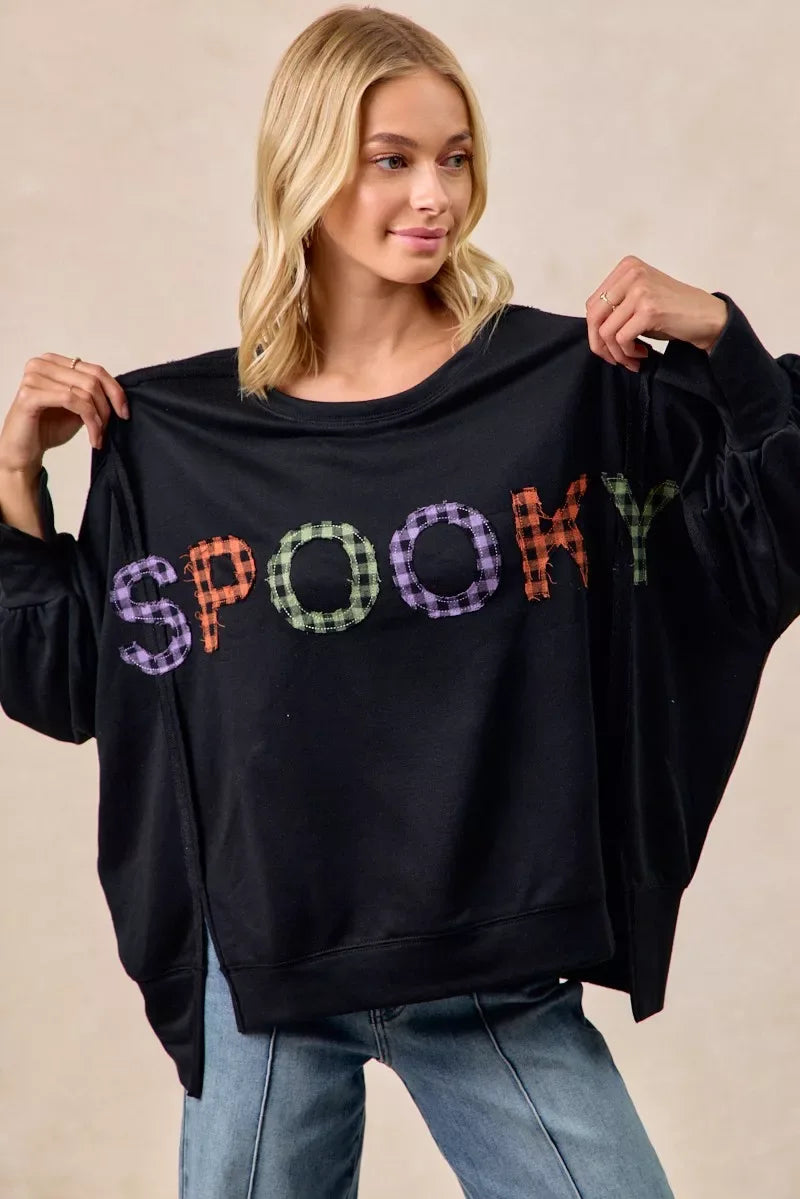 BiBi Spook Plaid Letter Print Oversized Sweatshirt - Trendsi - Flyclothing LLC