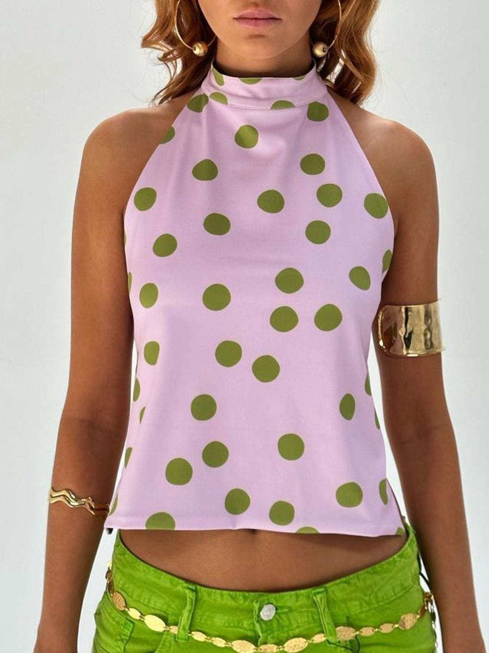 Backless Printed Halter Neck Tank - Trendsi - Flyclothing LLC