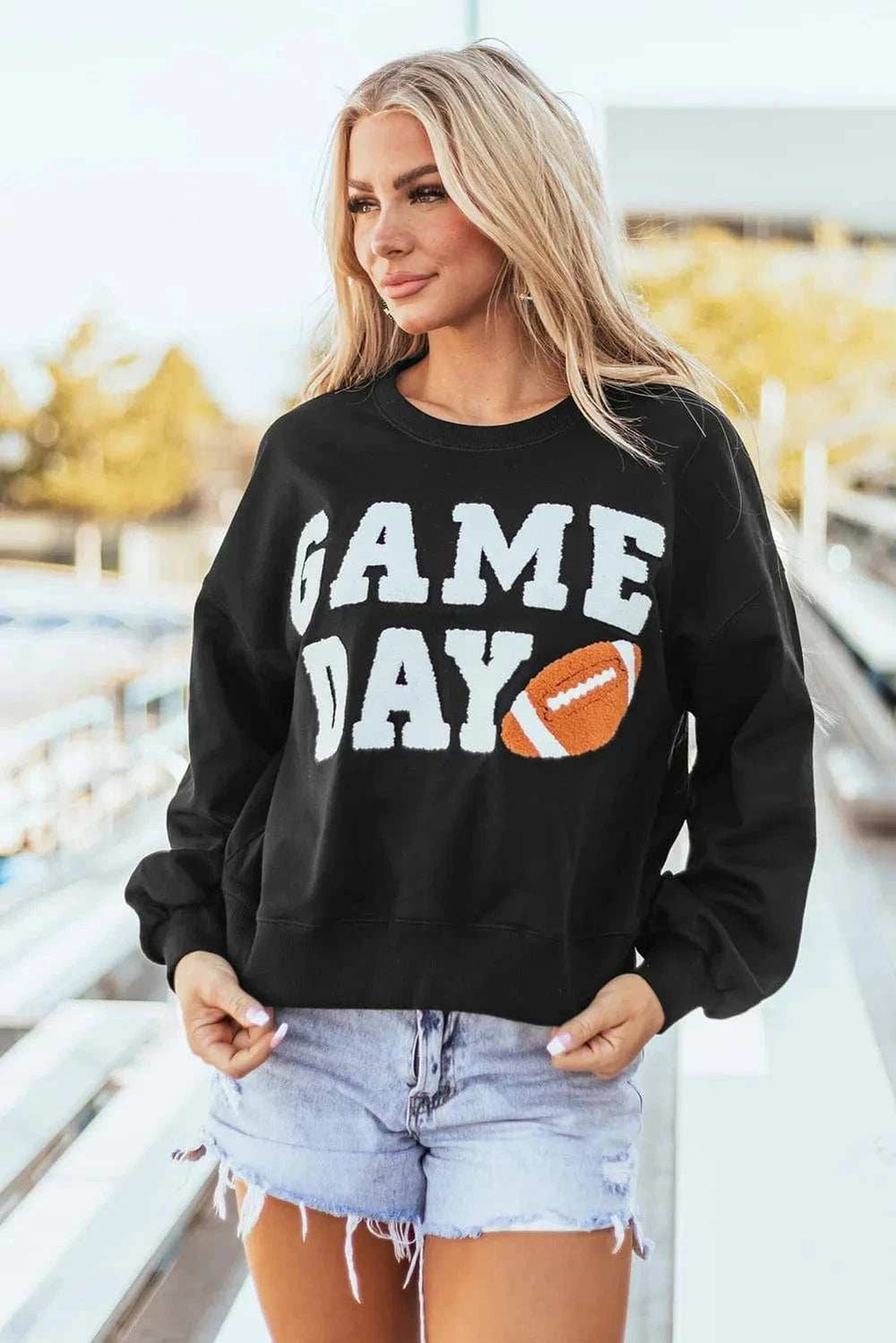 GAME DAY Round Neck Long Sleeve Sweatshirt - Trendsi - Flyclothing LLC