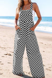 Checkered Print Pocketed Wide Leg Jumpsuit - Trendsi