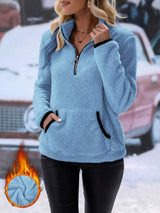 Half Zip Long Sleeve Furry Sweatshirt - Trendsi - Flyclothing LLC