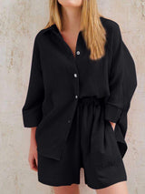Texture Button Up Shirt and Shorts Set - Trendsi - Flyclothing LLC