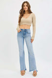 RISEN Full Size Tummy Control Mid Rise Flare Jeans with Fray Hem Detailed Plus Size - Trendsi - Flyclothing LLC