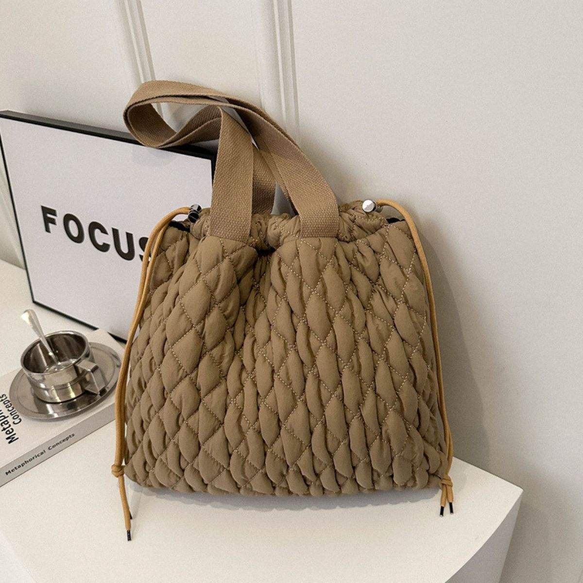 Drawstring Bubble Texture Tote Bag - Trendsi - Flyclothing LLC