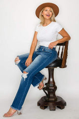 bytos Full Size Raw Hem Distressed High Rise Bootcut Jeans - Trendsi - Flyclothing LLC