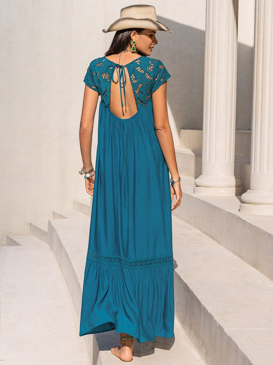 Round Neck Short Sleeve Maxi Dress - Trendsi