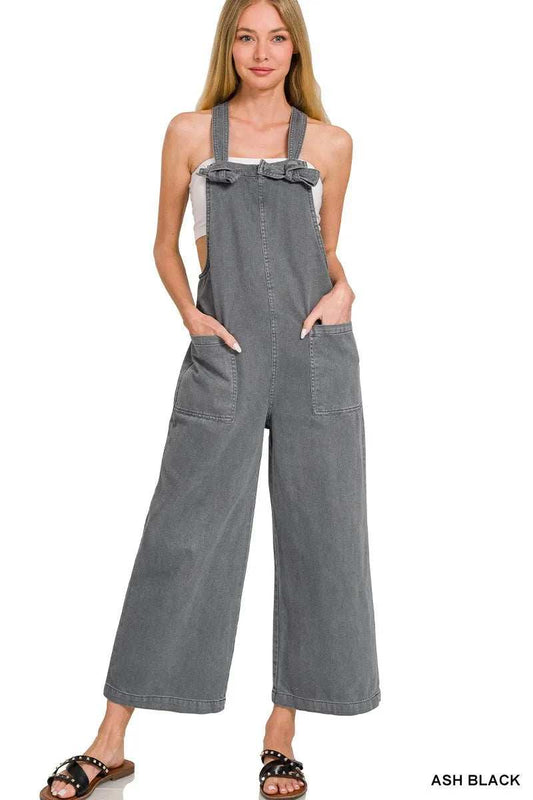 Zenana Washed Knot Strap Pockets Jumpsuit - Trendsi - Flyclothing LLC