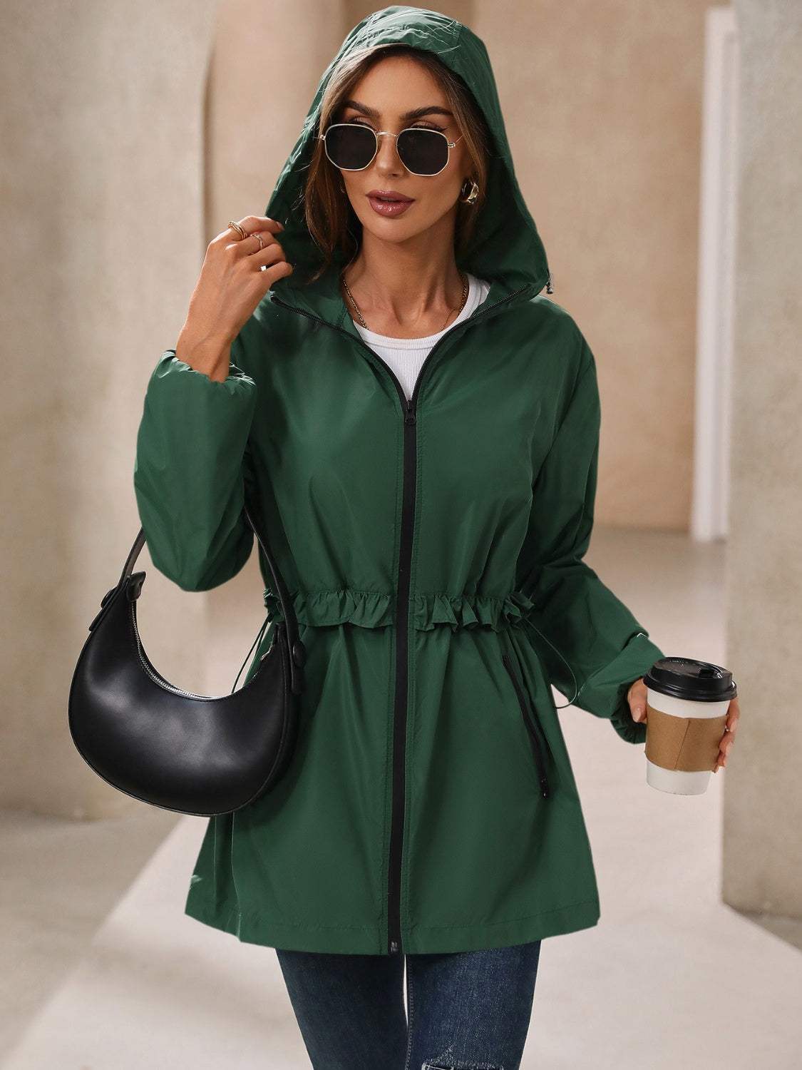 Ivy Lane Outdoor Waterproof Long Sleeve Hooded Windbreaker - Trendsi - Flyclothing LLC