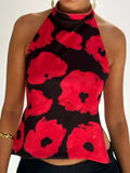 Backless Printed Halter Neck Tank - Trendsi - Flyclothing LLC