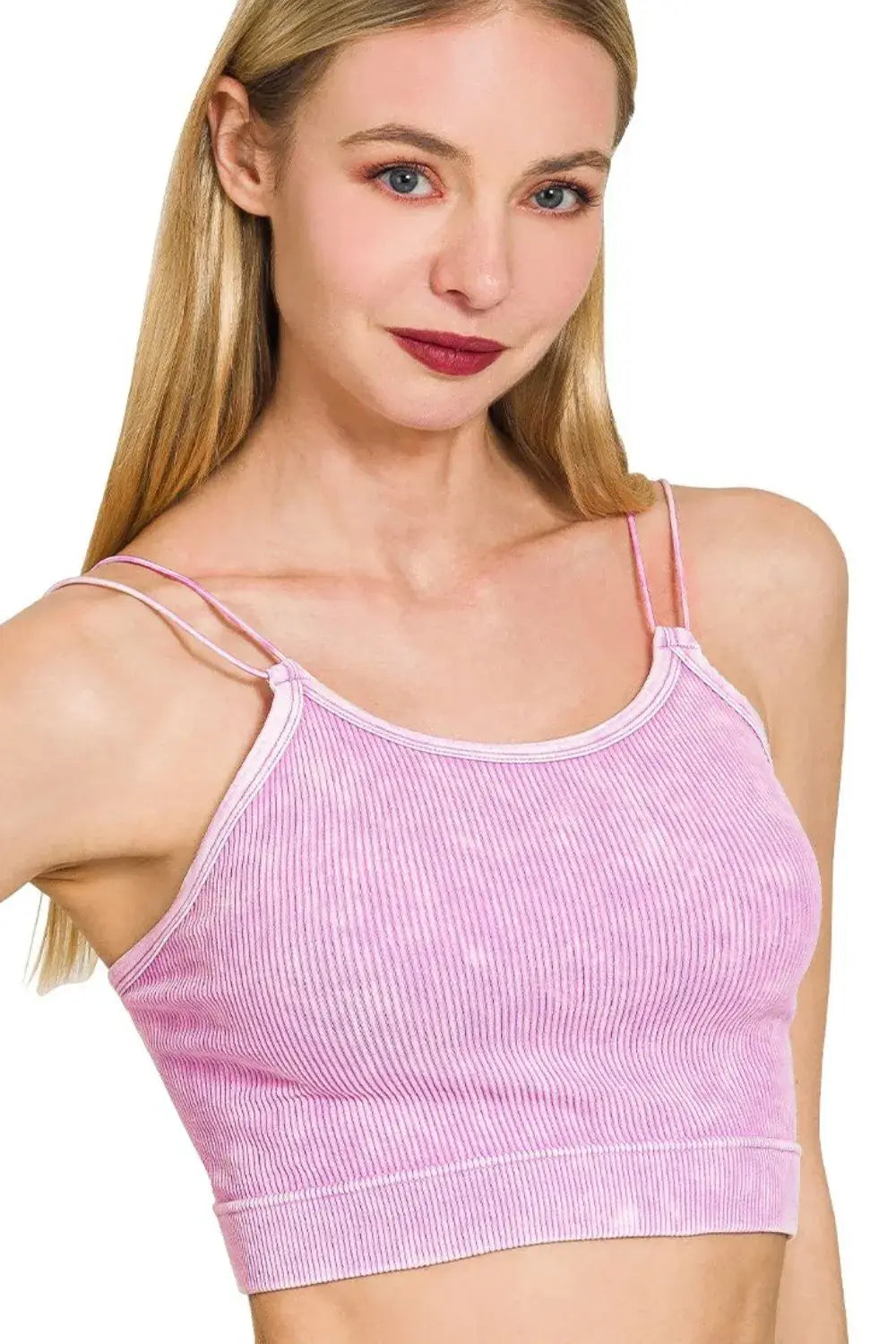 Zenana Washed Ribbed Seamless Double Strap Brami - Trendsi - Flyclothing LLC