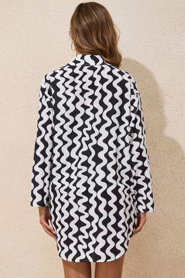 Button Down Contrast Striped Cover-Up - Trendsi - Flyclothing LLC