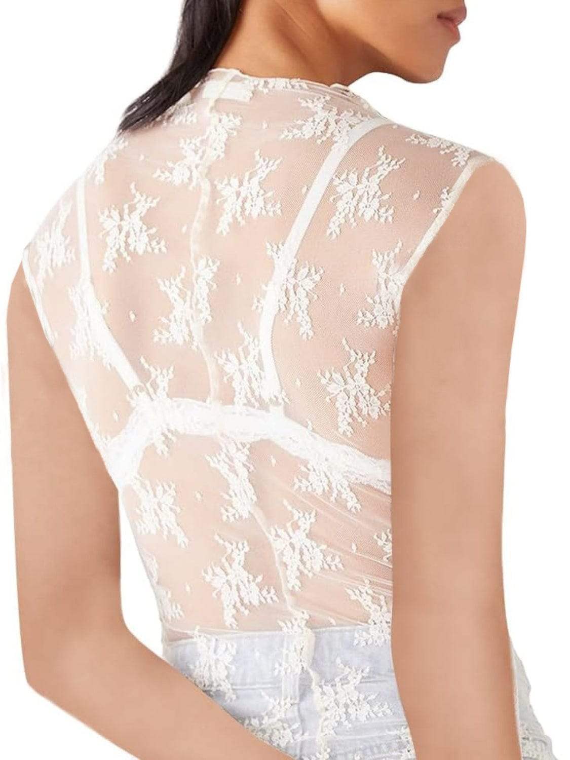 Lace Mock Neck Top - Trendsi - Flyclothing LLC