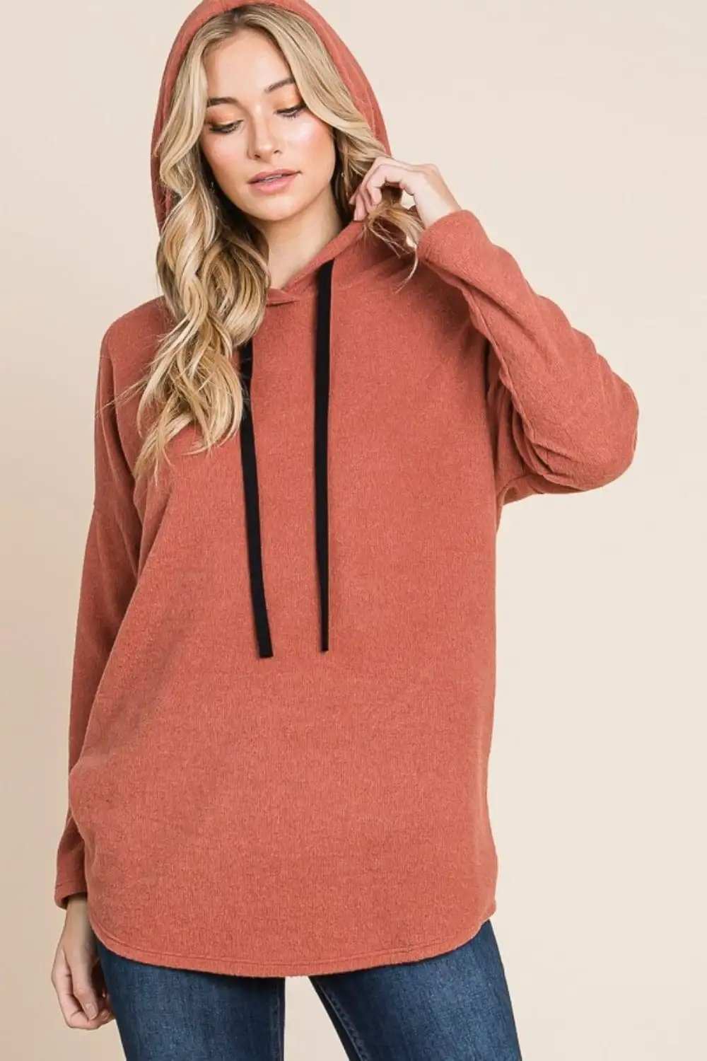 BOMBOM Contrast Drawstring Drop Shoulder Knit Hoodie - Trendsi - Flyclothing LLC
