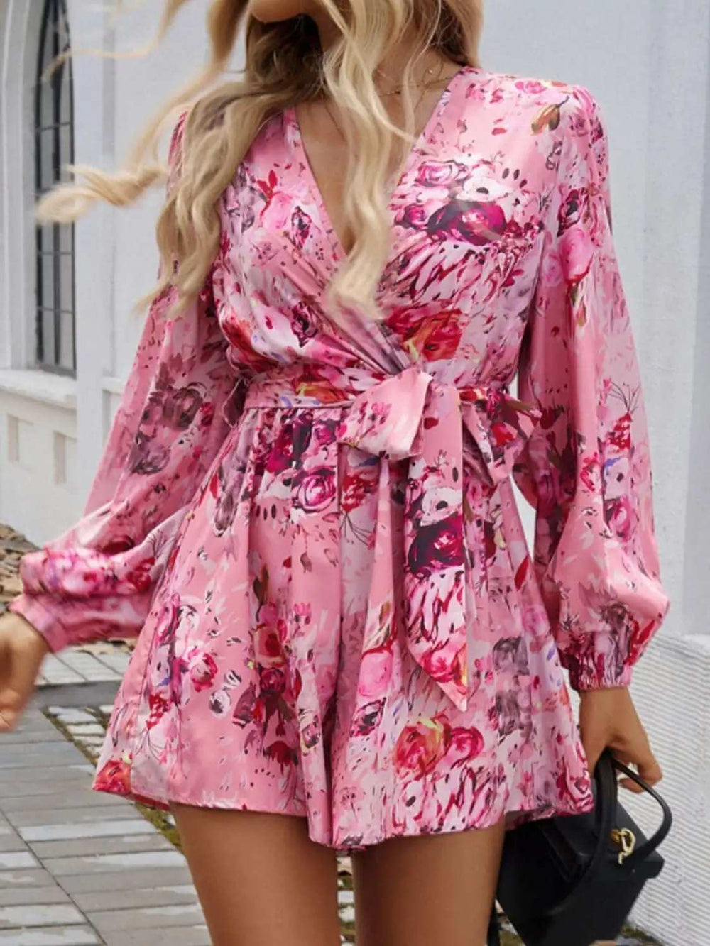 Devine Tied Surplice Long Sleeve Romper - Trendsi - Flyclothing LLC