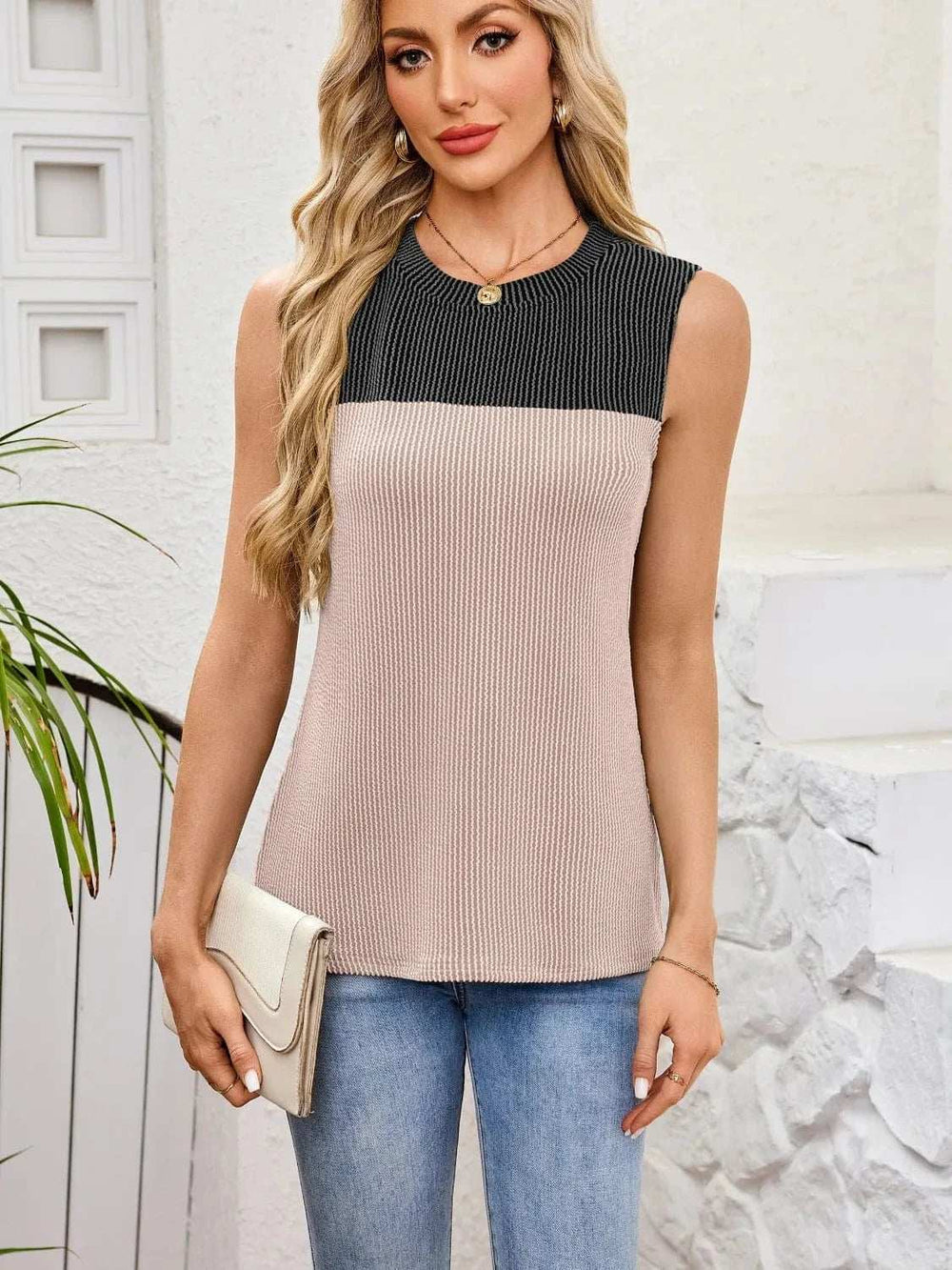 Textured Round Neck Tank - Trendsi - Flyclothing LLC