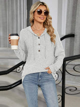Half Button Long Sleeve Hooded Top - Trendsi - Flyclothing LLC
