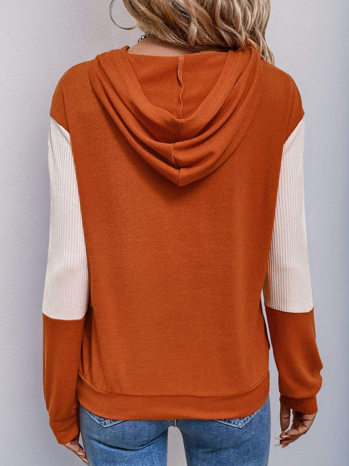 Perfee Contrast Long Sleeve Hoodie - Trendsi - Flyclothing LLC