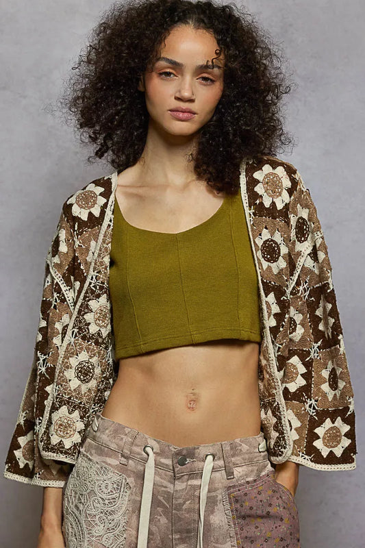 POL Open Front Cardigan with Varied Patterns - Trendsi - Flyclothing LLC