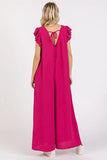 Mittoshop V-Neck Ruffled Cap Sleeve Wide Leg Jumpsuit - Trendsi