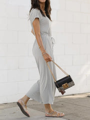V-Neck Short Sleeve Jumpsuit - Trendsi