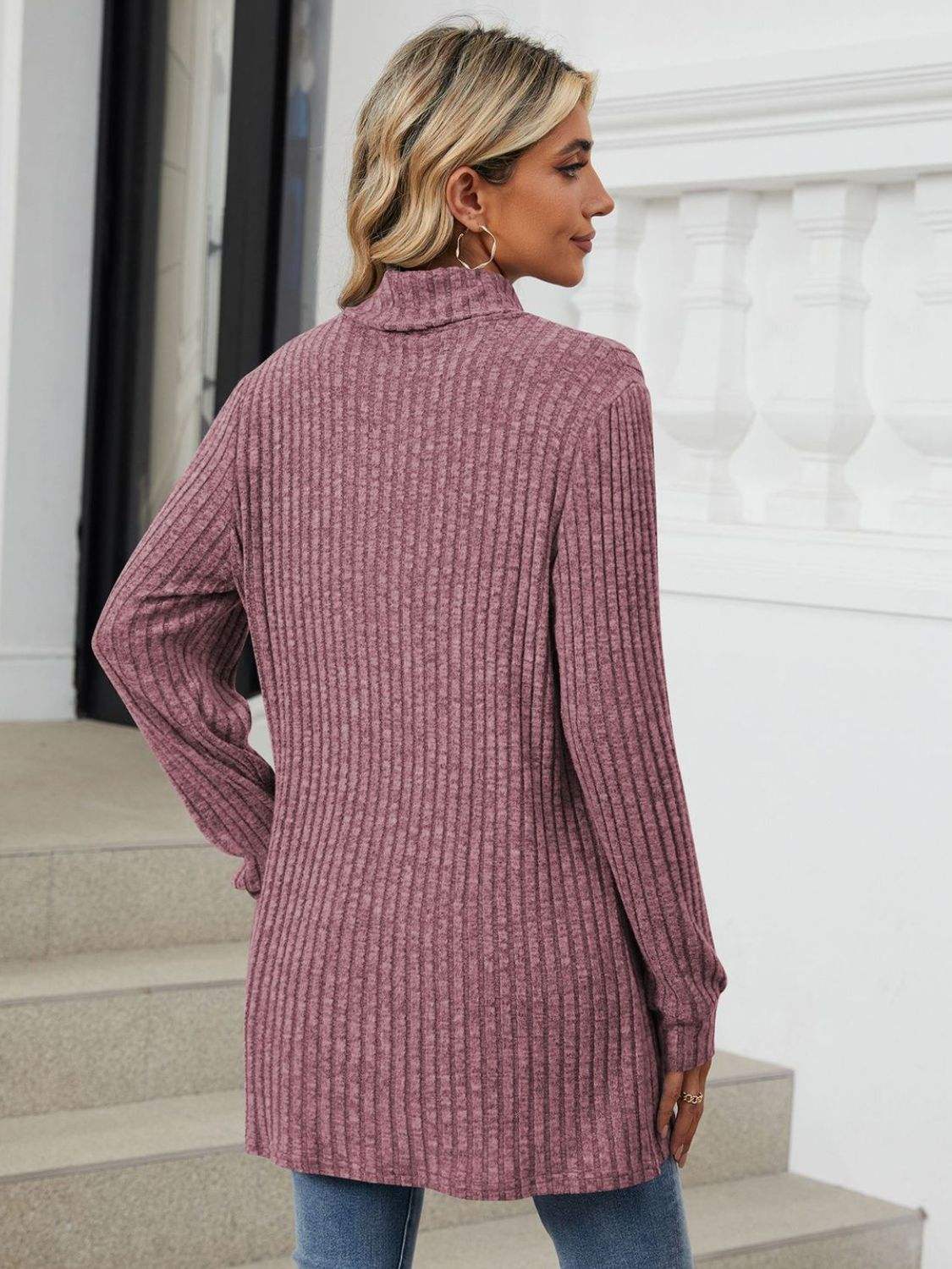 Ribbed Mock Neck Long Sleeve T-Shirt - Trendsi - Flyclothing LLC