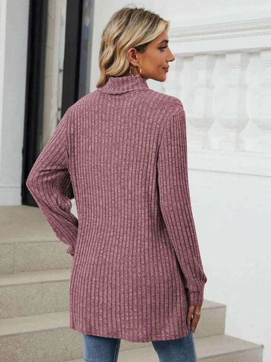 Ribbed Mock Neck Long Sleeve T-Shirt - Trendsi - Flyclothing LLC