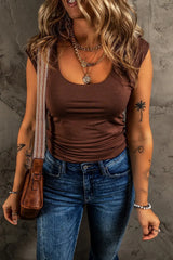 Round Neck Slim Cap Sleeve Top - Trendsi - Flyclothing LLC