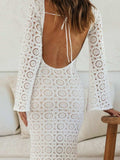Lace Backless Round Neck Flare Sleeve Dress - Trendsi - Flyclothing LLC