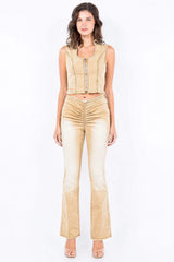 American Bazi V-Cut Ruched Flare Pants - Trendsi - Flyclothing LLC