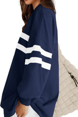 Lovelet Striped Round Neck Dropped Shoulder Sweatshirt - Trendsi