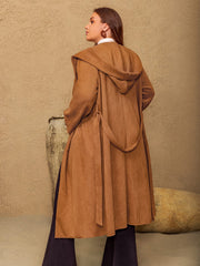 Plus Size Tied Long Sleeve Hooded Coat with Pockets - Trendsi