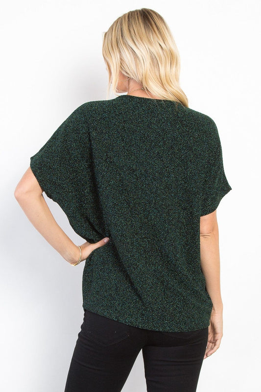 Be Stage Full Size Lurex Center Elastic Cinched Knit Top - Trendsi
