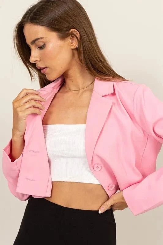 HYFVE Cropped Button-Down Blazer - Trendsi