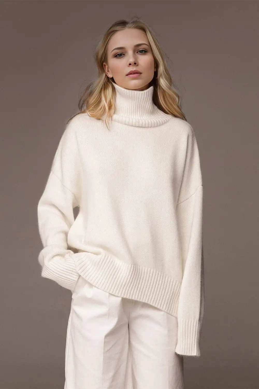 Basic Bae Turtleneck Dropped Shoulder Long Sleeve Sweater - Trendsi - Flyclothing LLC