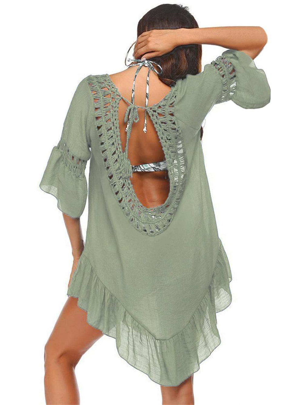 Backless Cutout Three-Quarter Sleeve Cover Up - Trendsi - Flyclothing LLC