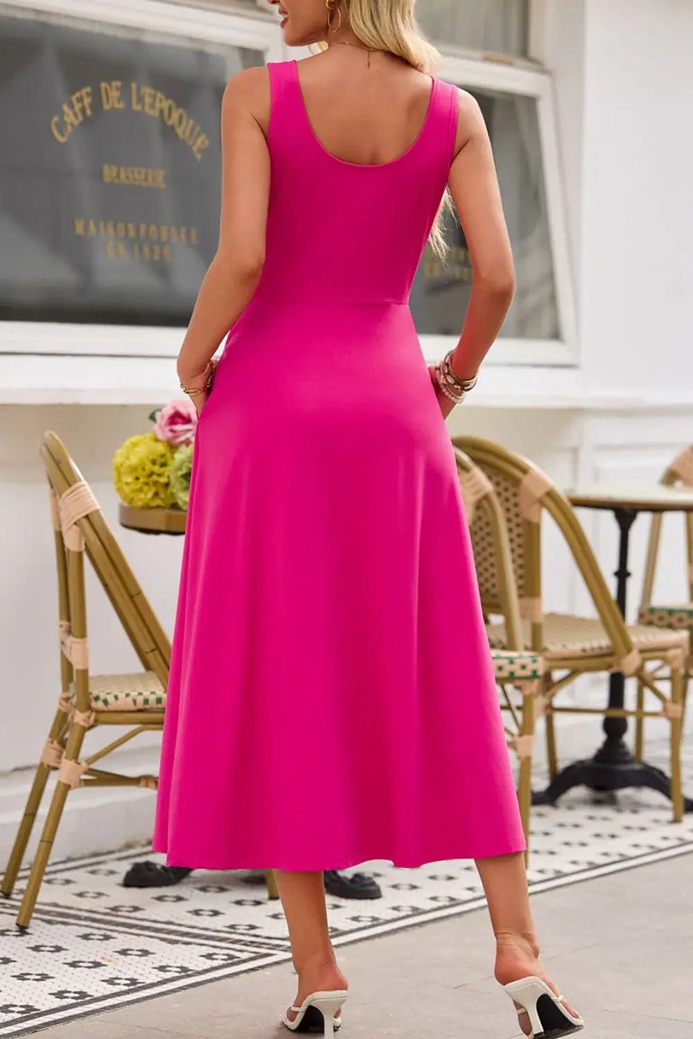 Side Slit Scoop Neck Wide Strap Dress - Trendsi - Flyclothing LLC