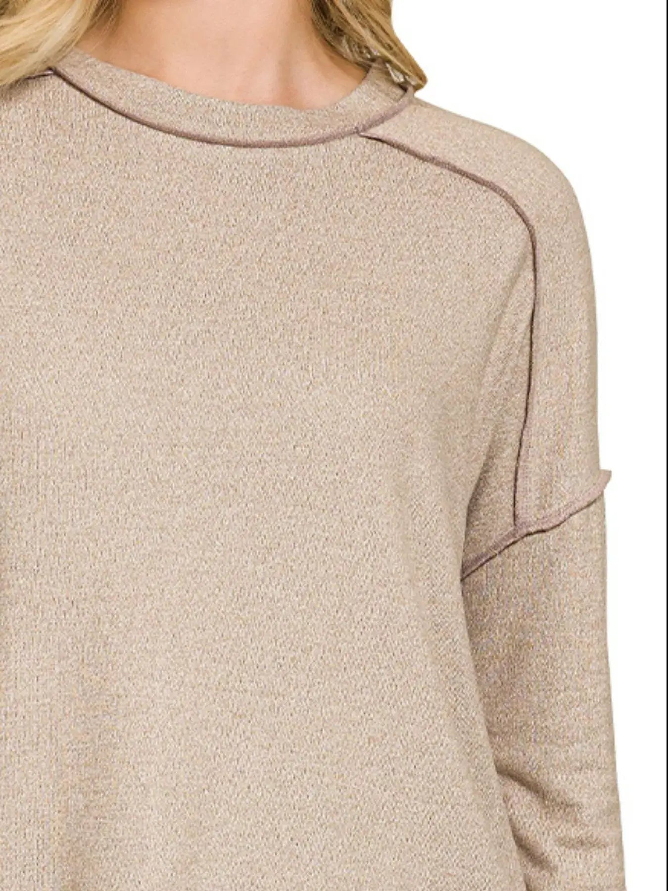 Zenana Full Size Melange Hacci Exposed Seam Hi-low Tee Plus Size - Trendsi - Flyclothing LLC