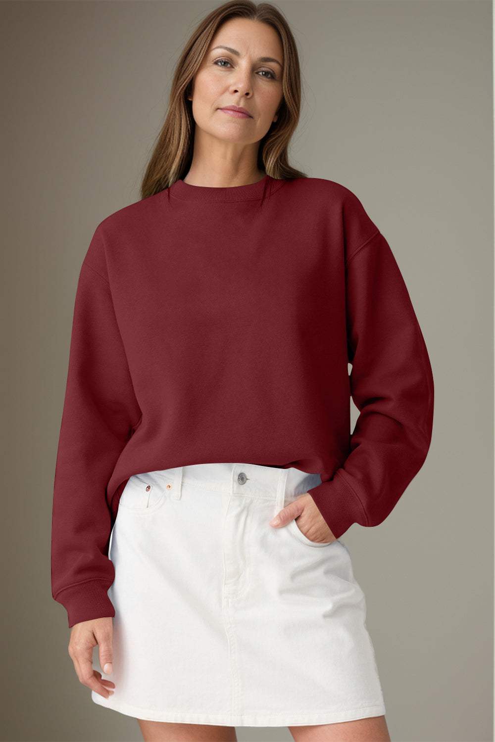 Round Neck Long Sleeve Sweatshirt - Trendsi - Flyclothing LLC