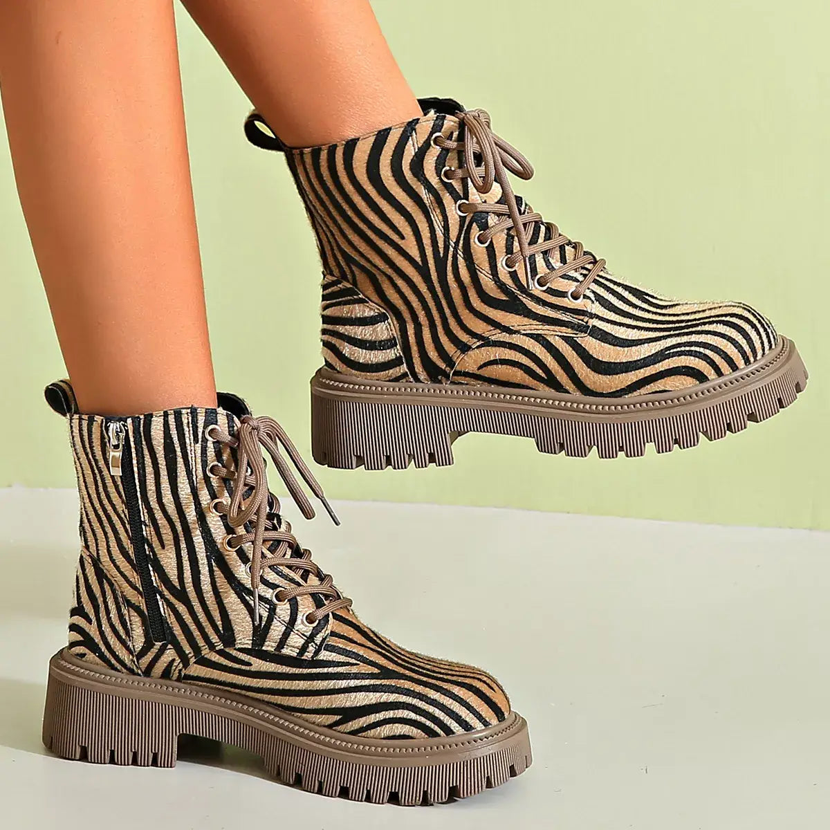 Animal Print Lace-Up Ankle Boots - Trendsi - Flyclothing LLC