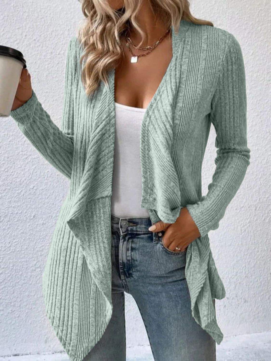 Open Front Long Sleeve Cardigan - Trendsi - Flyclothing LLC
