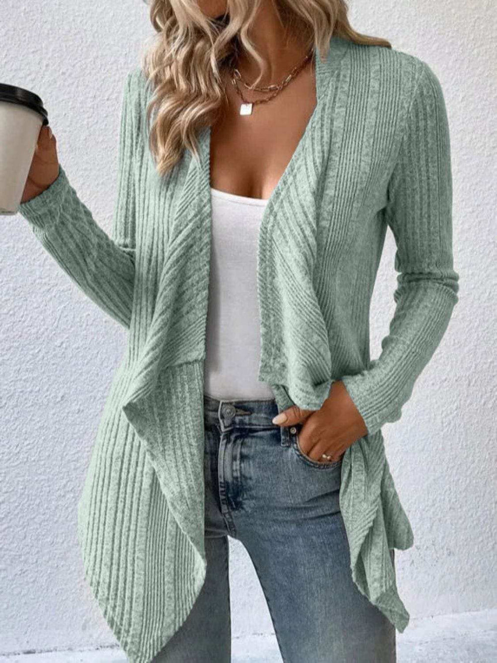 Open Front Long Sleeve Cardigan - Trendsi - Flyclothing LLC