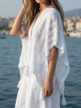 Openwork Tassel Open Front Knit Cover Up - Trendsi - Flyclothing LLC