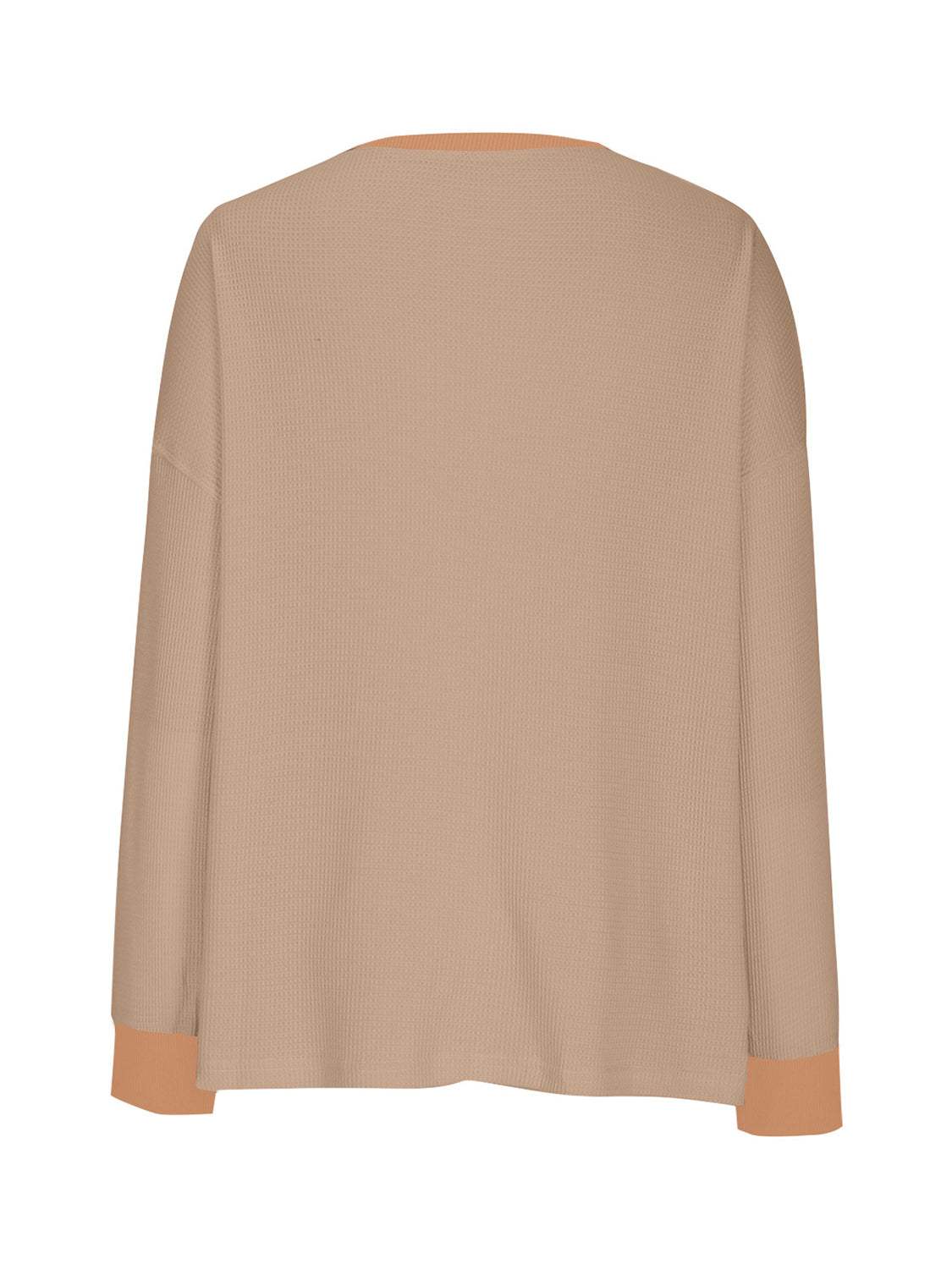 Waffle Knit Round Neck Long Sleeve T-Shirt - Trendsi - Flyclothing LLC
